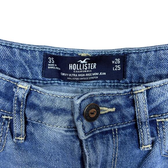 Hollister Curvy Ultra High-Rise Mom Jean Distressed Medium Wash Sz 3 Short 26x25 - Picture 6 of 6